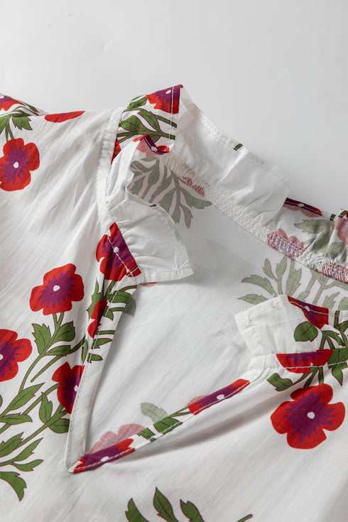 Southern Belle Puff Sleeve V Neck Mini Floral Dress
