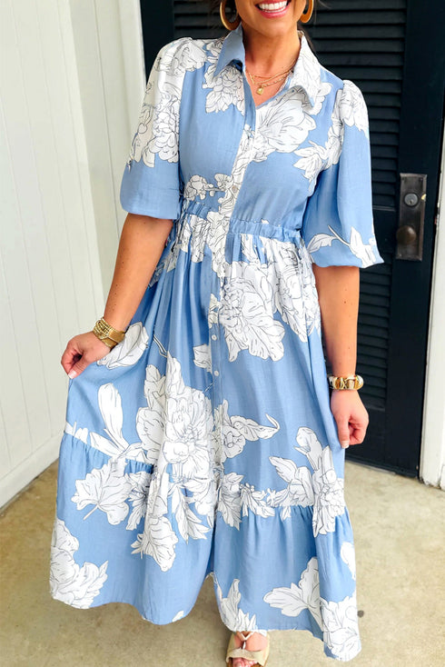 Southern Belle Ruffle Hem Button Down Floral Dress