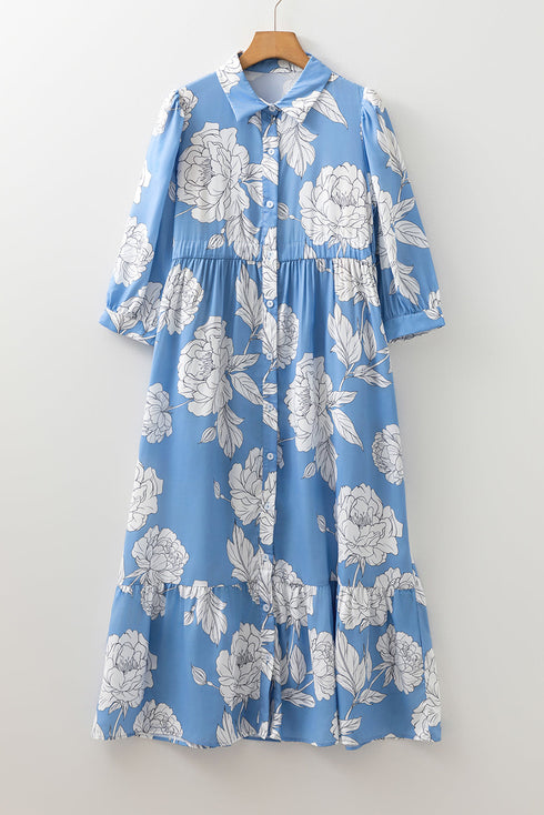 Southern Belle Ruffle Hem Button Down Floral Dress