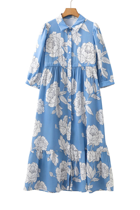 Southern Belle Ruffle Hem Button Down Floral Dress