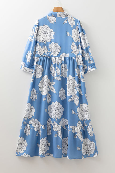 Southern Belle Ruffle Hem Button Down Floral Dress