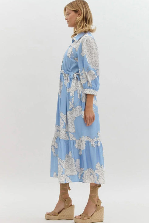 Southern Belle Ruffle Hem Button Down Floral Dress