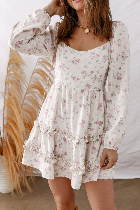 Southern Belle Ruffle Long Sleeve Flared Floral Dress