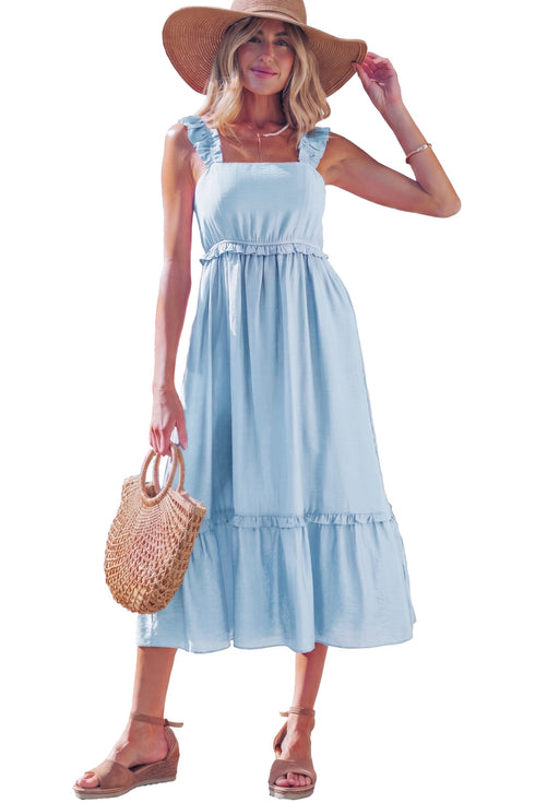 Southern Belle Ruffle Trim High Waist Sleeveless Maxi Dress