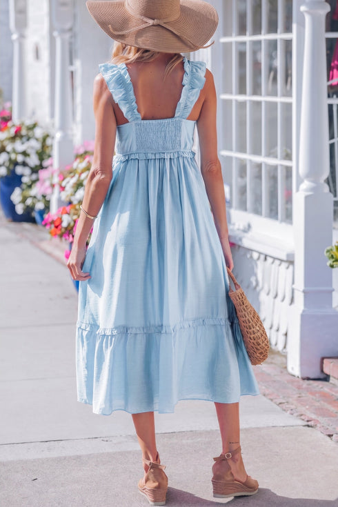 Southern Belle Ruffle Trim High Waist Sleeveless Maxi Dress