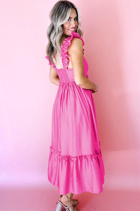 Southern Belle Ruffle Trim High Waist Sleeveless Maxi Dress