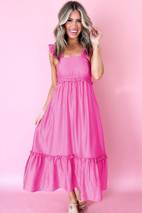 Southern Belle Ruffle Trim High Waist Sleeveless Maxi Dress