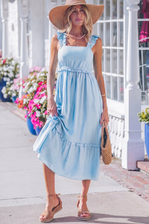 Southern Belle Ruffle Trim High Waist Sleeveless Maxi Dress