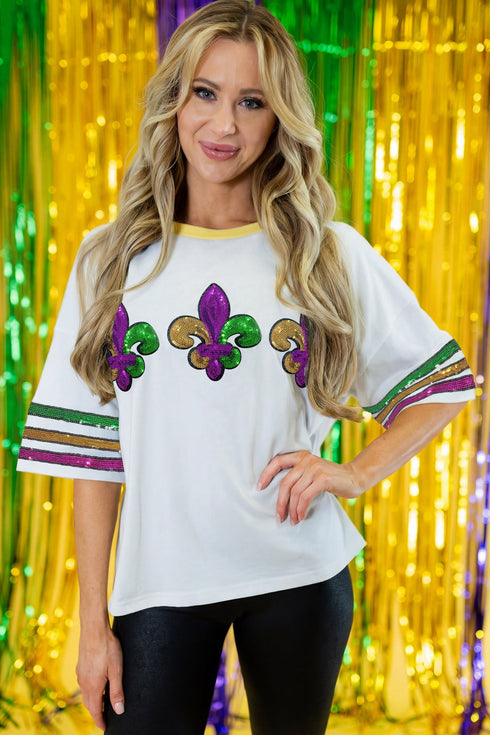 Southern Belle Sequin Fleur De Lis Varsity T Shirt