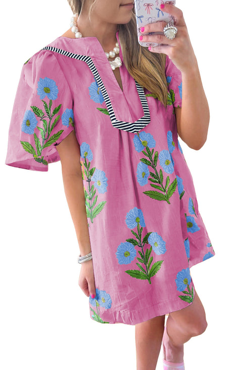 Southern Belle Short Sleeve Split Neck Floral Dress