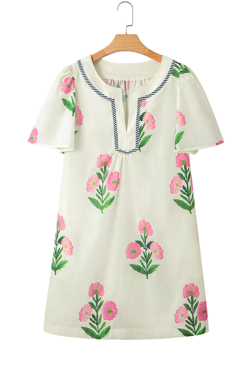 Southern Belle Short Sleeve Split Neck Floral Dress