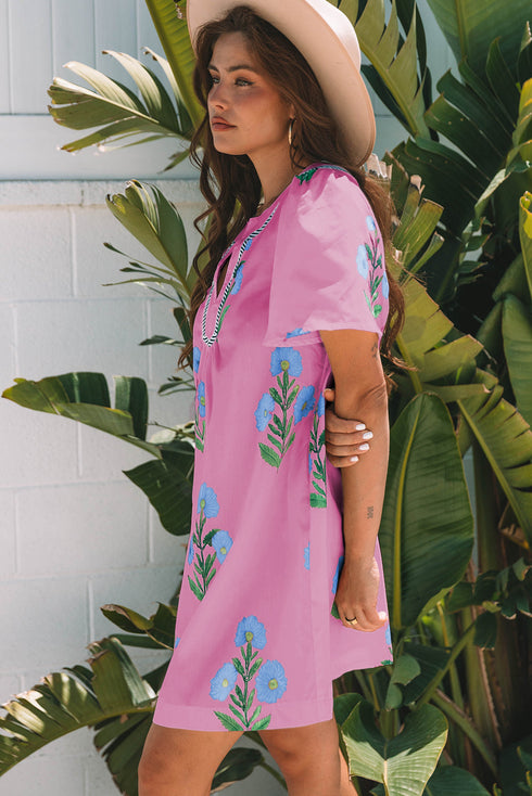 Southern Belle Short Sleeve Split Neck Floral Dress