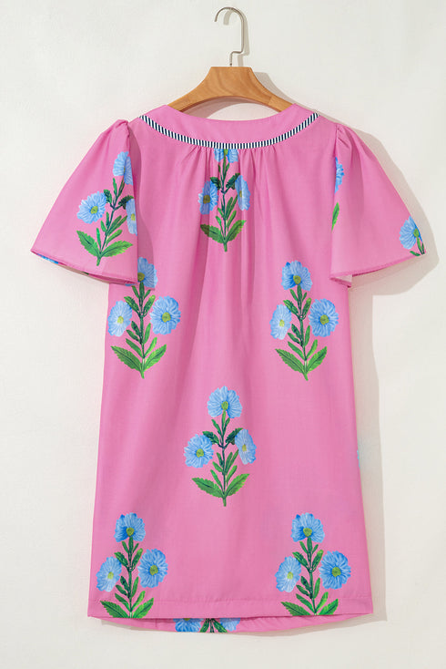 Southern Belle Short Sleeve Split Neck Floral Dress