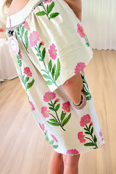 Southern Belle Short Sleeve Split Neck Floral Dress