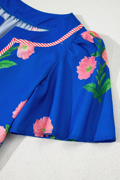 Southern Belle Short Sleeve Split Neck Floral Dress