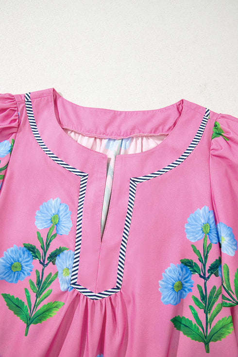 Southern Belle Short Sleeve Split Neck Floral Dress