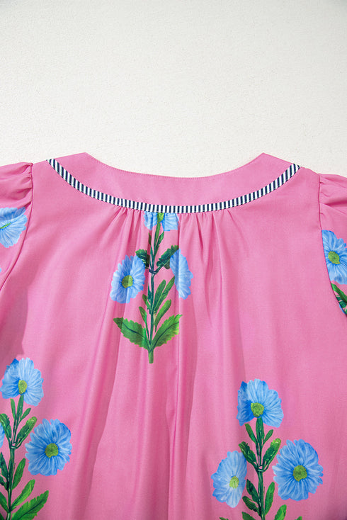 Southern Belle Short Sleeve Split Neck Floral Dress