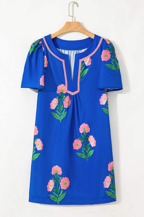 Southern Belle Short Sleeve Split Neck Floral Dress