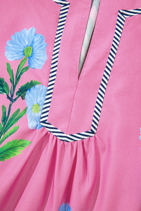 Southern Belle Short Sleeve Split Neck Floral Dress