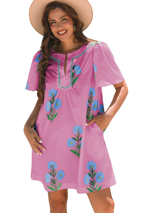 Southern Belle Short Sleeve Split Neck Floral Dress