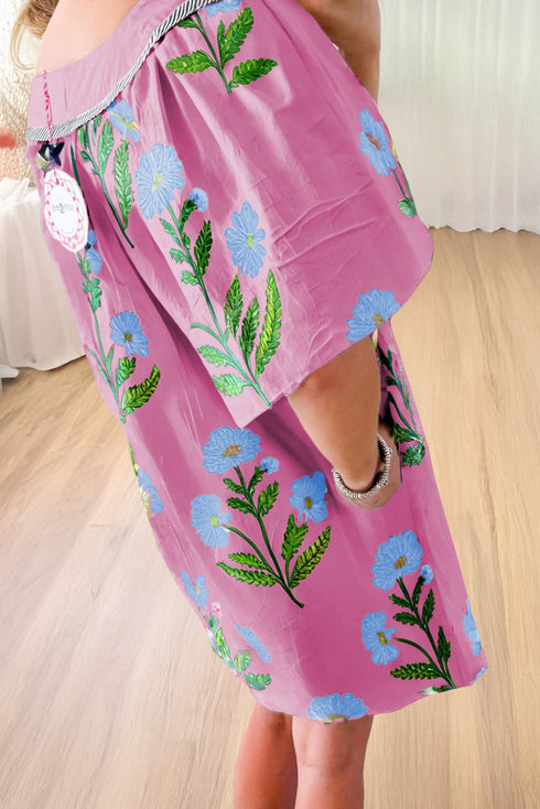 Southern Belle Short Sleeve Split Neck Floral Dress