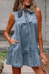 Southern Belle Sleeveless Ruffled Bowknot Denim Mini Dress