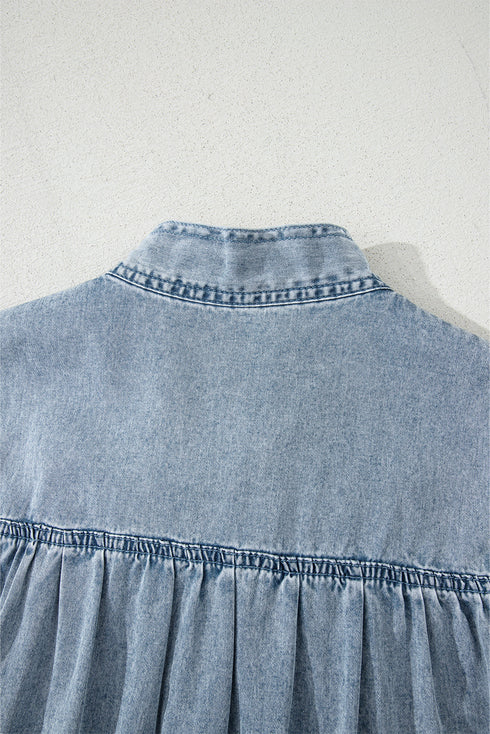 Southern Belle Sleeveless Ruffled Bowknot Denim Mini Dress