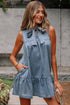 Southern Belle Sleeveless Ruffled Bowknot Denim Mini Dress