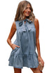 Southern Belle Sleeveless Ruffled Bowknot Denim Mini Dress