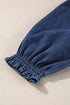 Southern Belle Smocked Ruffled Puff Sleeve Denim Blouse