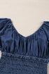 Southern Belle Smocked Ruffled Puff Sleeve Denim Blouse