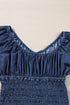 Southern Belle Smocked Ruffled Puff Sleeve Denim Blouse