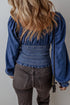 Southern Belle Smocked Ruffled Puff Sleeve Denim Blouse