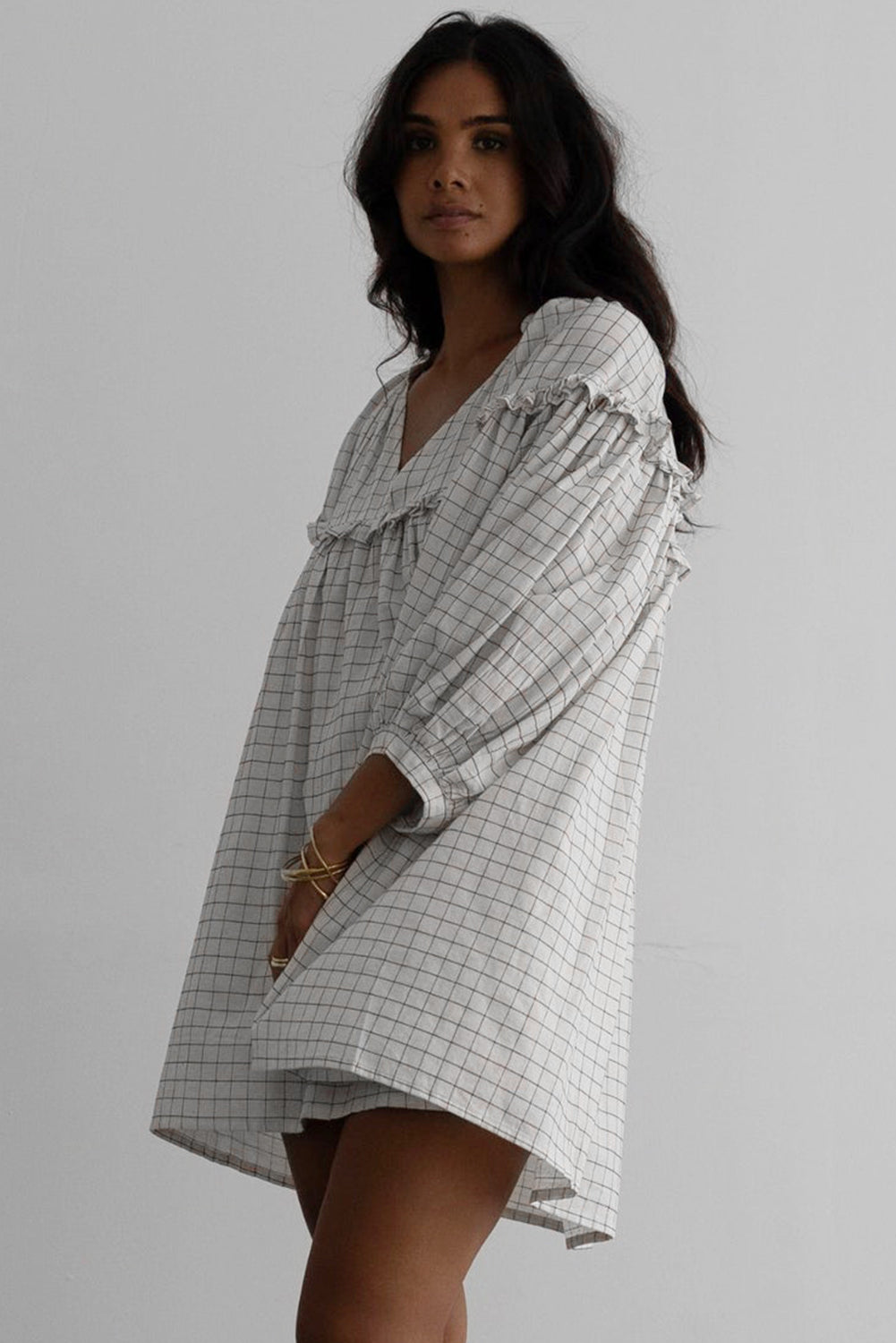southern mini dresses Belle Stripe Checkered Frilled Babydoll Dress Color:Pacific Blue Foil sky blue prom dress Maternity Maxi Light Blue say hello to your