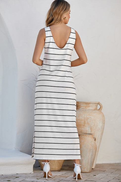 Southern Belle Stripe Print Open Back Sleeveless Maxi Dress