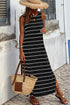 Southern Belle Stripe Print Open Back Sleeveless Maxi Dress
