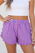 Southern Belle Stripe Ruffle Trim Elastic Waist Casual Shorts