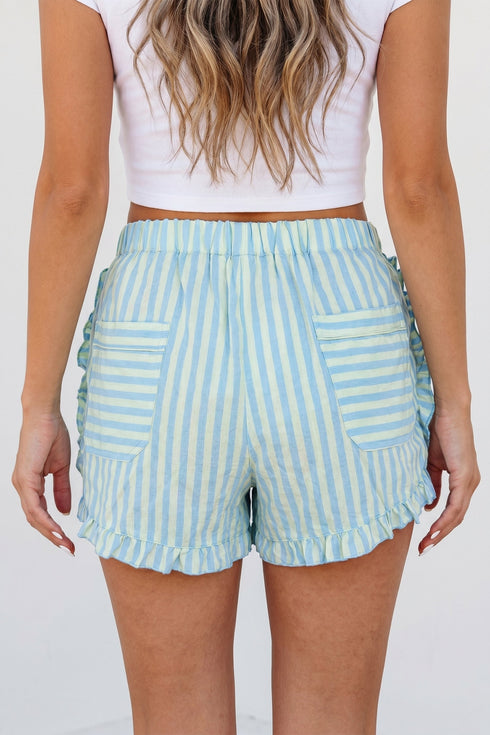 Southern Belle Stripe Ruffle Trim Elastic Waist Casual Shorts