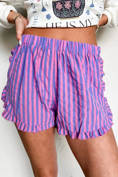 Southern Belle Stripe Ruffle Trim Elastic Waist Casual Shorts