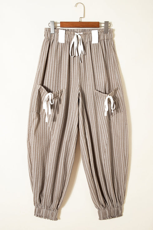 Southern Belle Striped Drawstring Cargo Jogger Pants