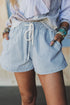Southern Belle Striped Drawstring Elastic Waist Denim Shorts
