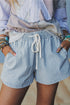Southern Belle Striped Drawstring Elastic Waist Denim Shorts