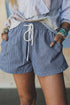 Southern Belle Striped Drawstring Elastic Waist Denim Shorts