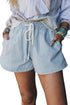 Southern Belle Striped Drawstring Elastic Waist Denim Shorts