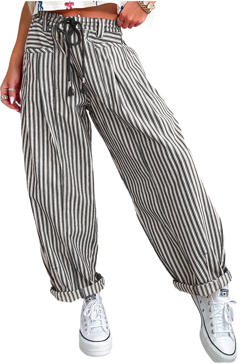 Southern Belle Striped Drawstring Loose Denim Pants