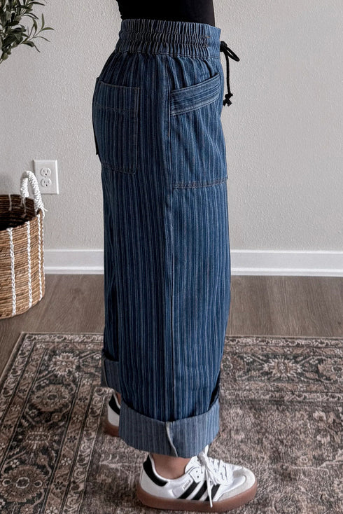 Southern Belle Striped Drawstring Pocketed Loose Jeans