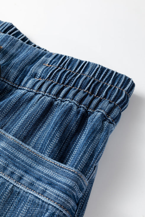 Southern Belle Striped Drawstring Pocketed Loose Jeans