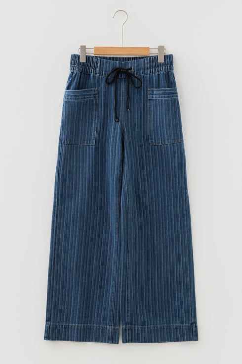 Southern Belle Striped Drawstring Pocketed Loose Jeans