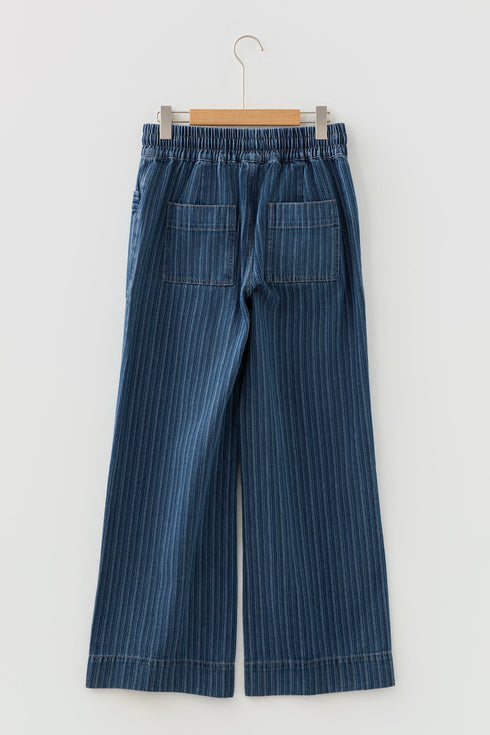 Southern Belle Striped Drawstring Pocketed Loose Jeans