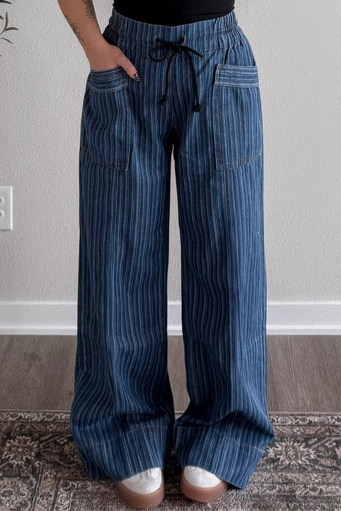 Southern Belle Striped Drawstring Pocketed Loose Jeans